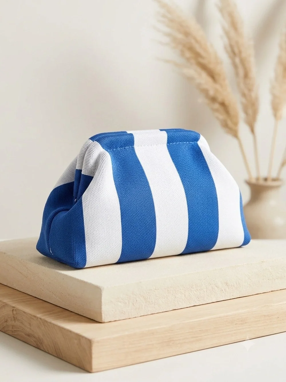Striped Blue & White Clutch Bag - Women